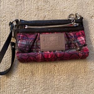 Coach Poppy Pink Plaid Wristlet